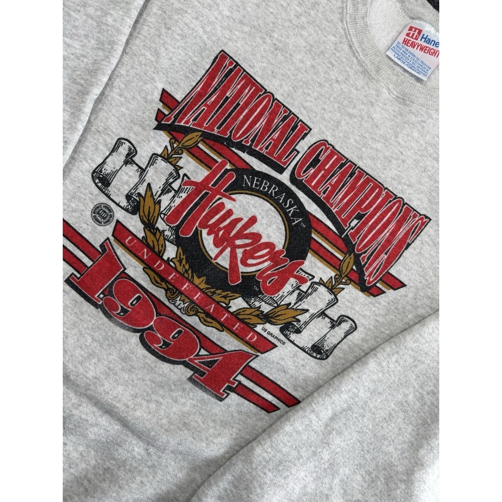 VTG Nebraska Huskers 1994 National Champs Crewneck Sweatshirt L Gray